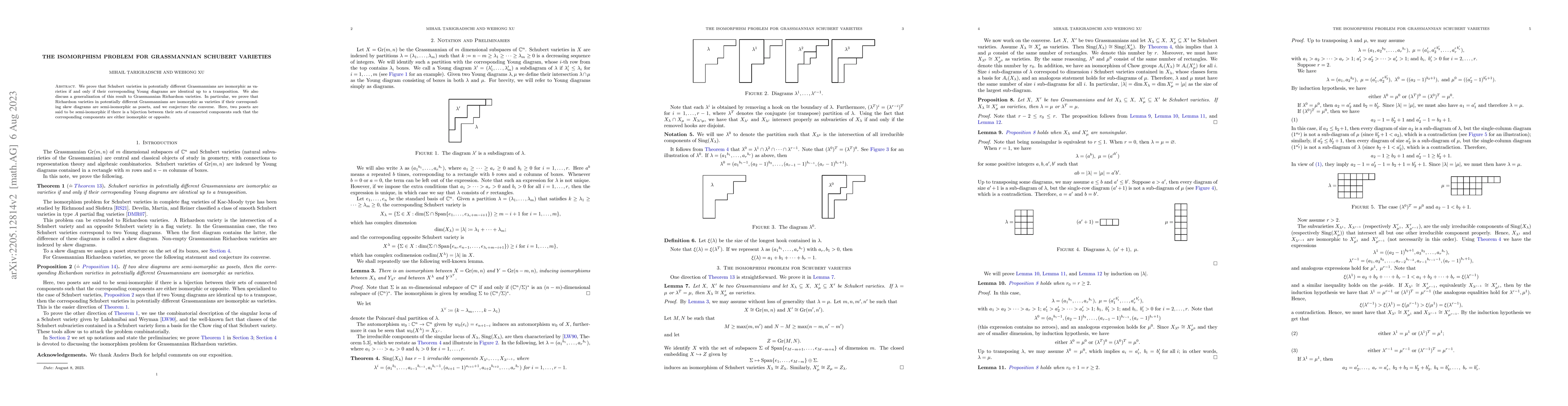 Thumbnail for The isomorphism problem for Grassmannian Schubert varieties