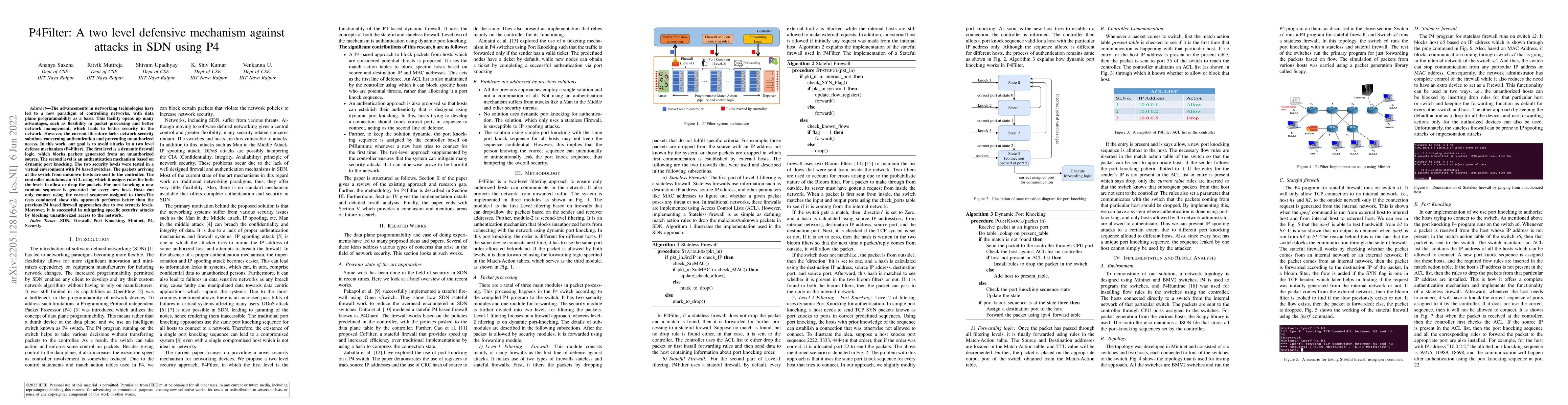 Thumbnail for P4Filter: A two level defensive mechanism against attacks in SDN using
  P4