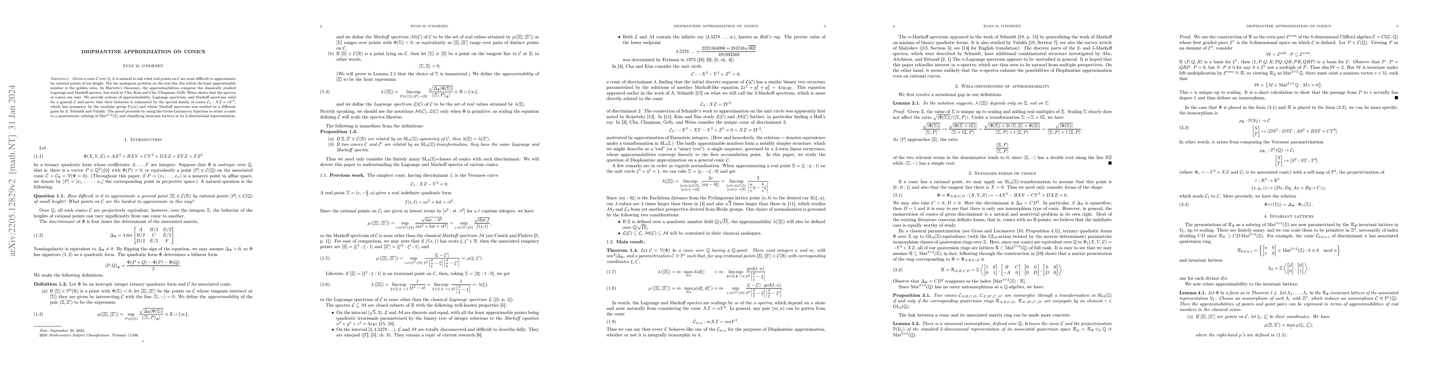 Thumbnail for Diophantine approximation on conics