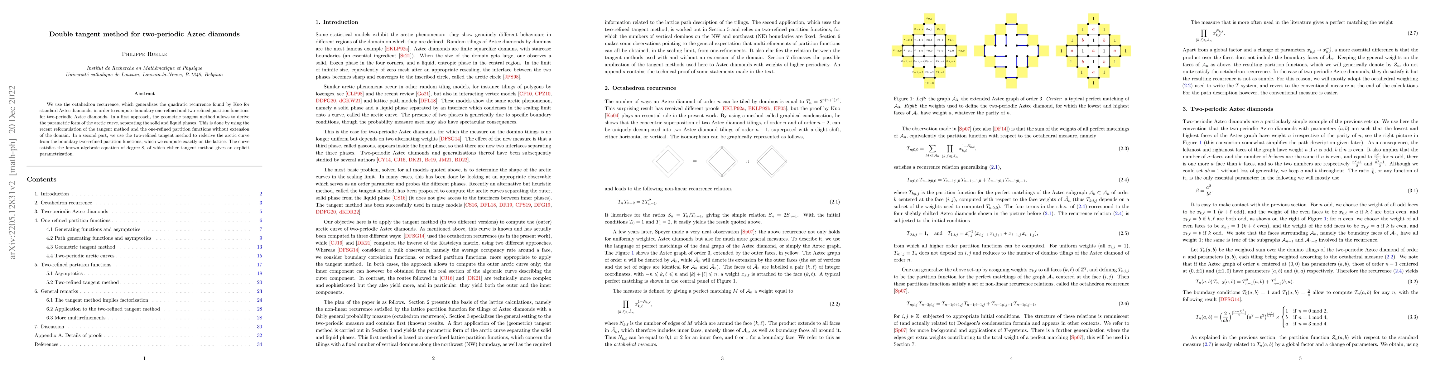 Thumbnail for Double tangent method for two-periodic Aztec diamonds