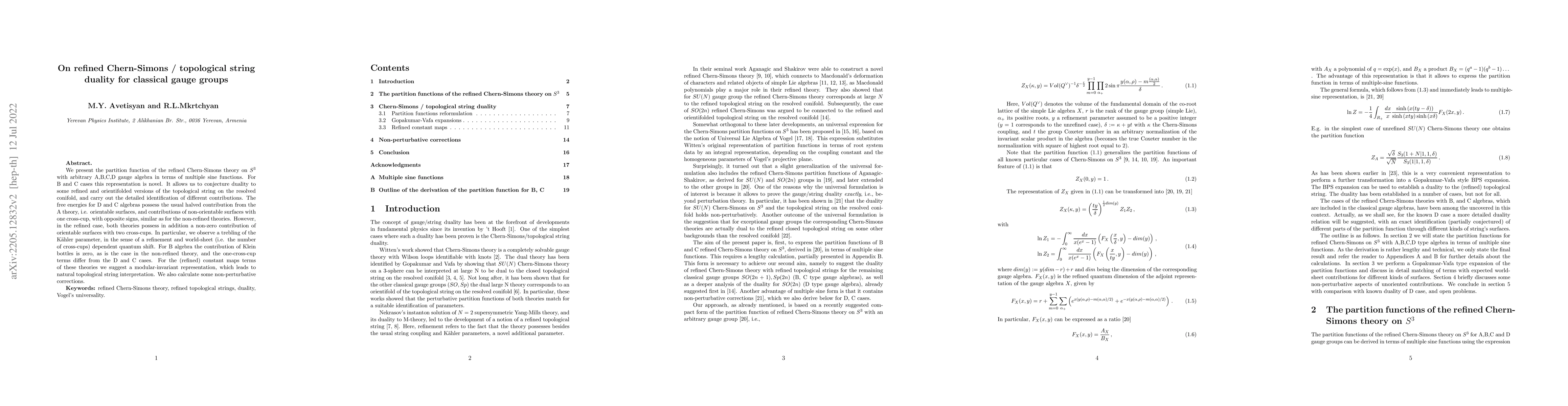 Thumbnail for On refined Chern-Simons / topological string duality for classical gauge
  groups