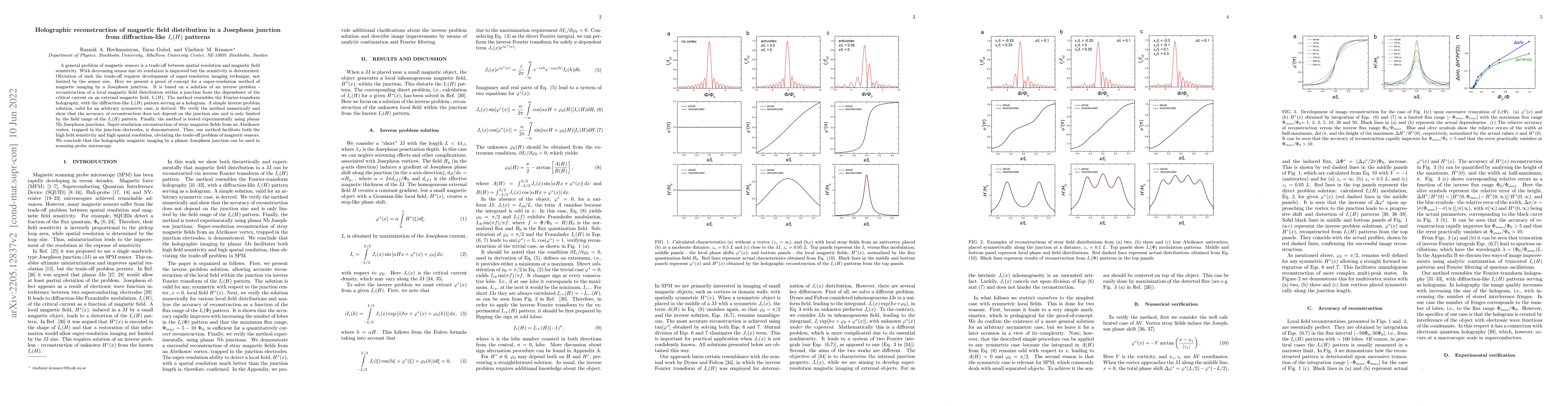 Thumbnail for Holographic reconstruction of magnetic field distribution in a Josephson
  junction from diffraction-like Ic(H) patterns