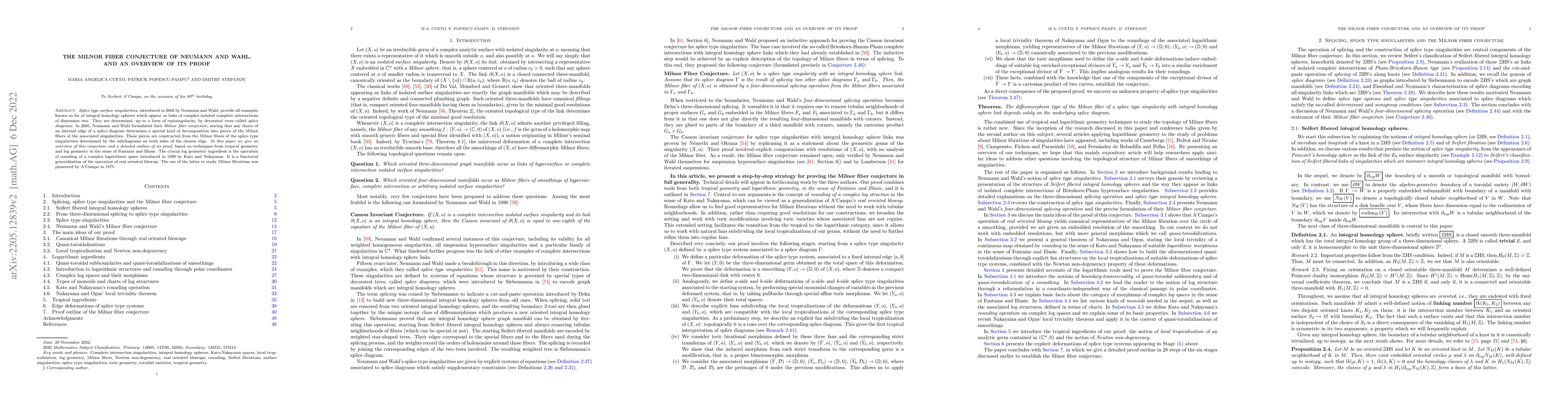 Thumbnail for The Milnor fiber conjecture of Neumann and Wahl, and an overview of its
  proof