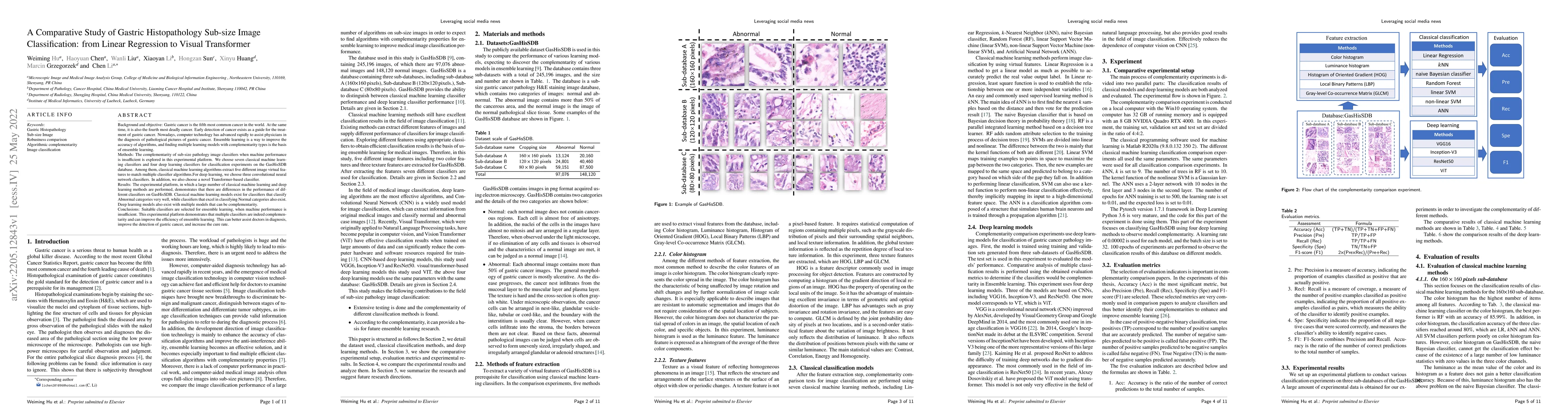 Thumbnail for A Comparative Study of Gastric Histopathology Sub-size Image
  Classification: from Linear Regression to Visual Transformer