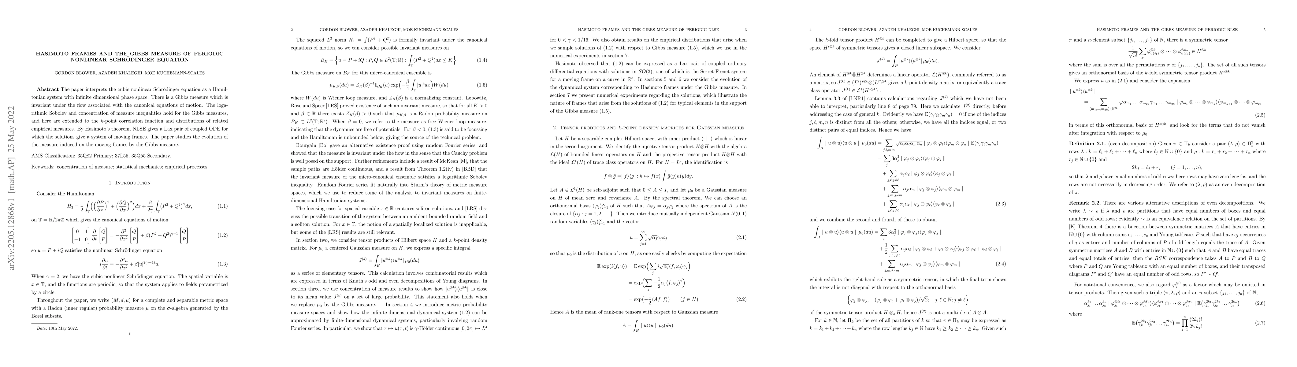 Thumbnail for Hasimoto frames and the Gibbs measure of periodic nonlinear
  Schr\"odinger Equation