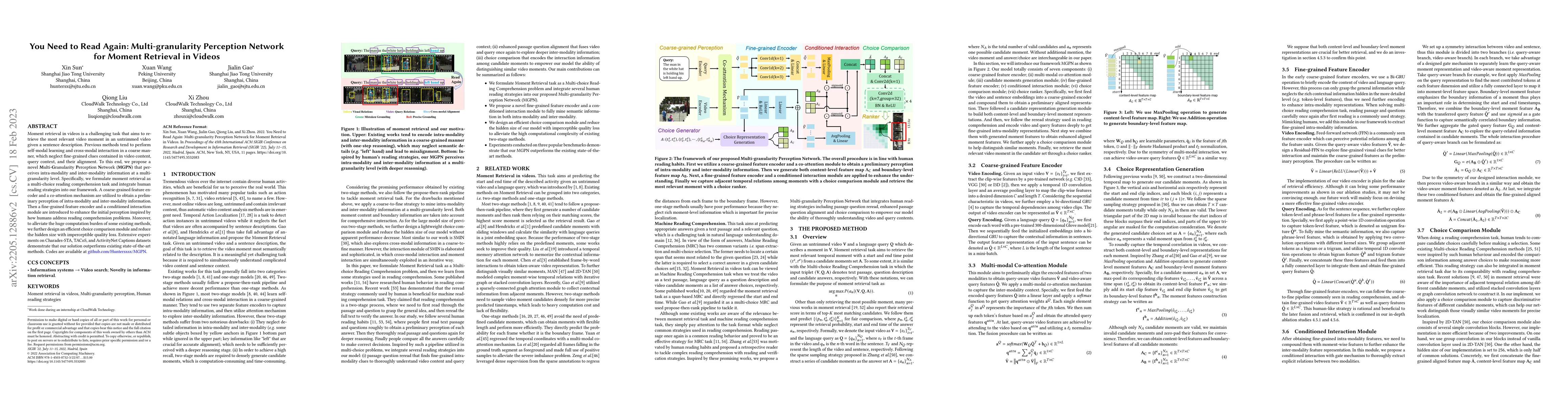 Thumbnail for You Need to Read Again: Multi-granularity Perception Network for Moment
  Retrieval in Videos