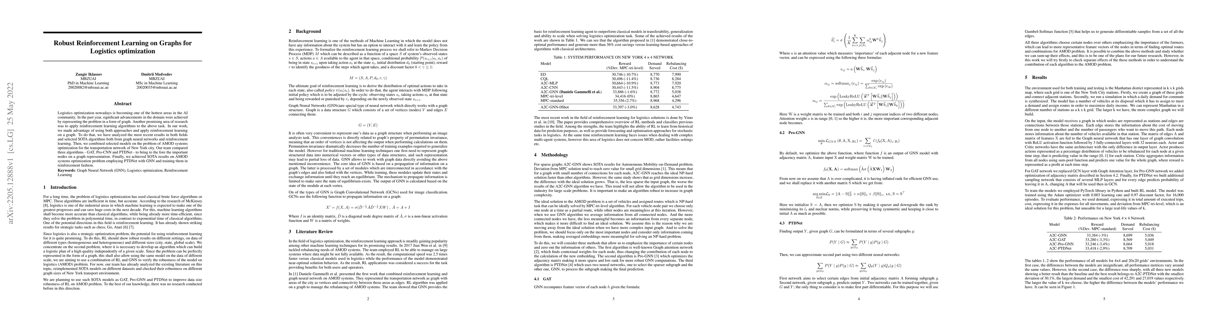 Thumbnail for Robust Reinforcement Learning on Graphs for Logistics optimization