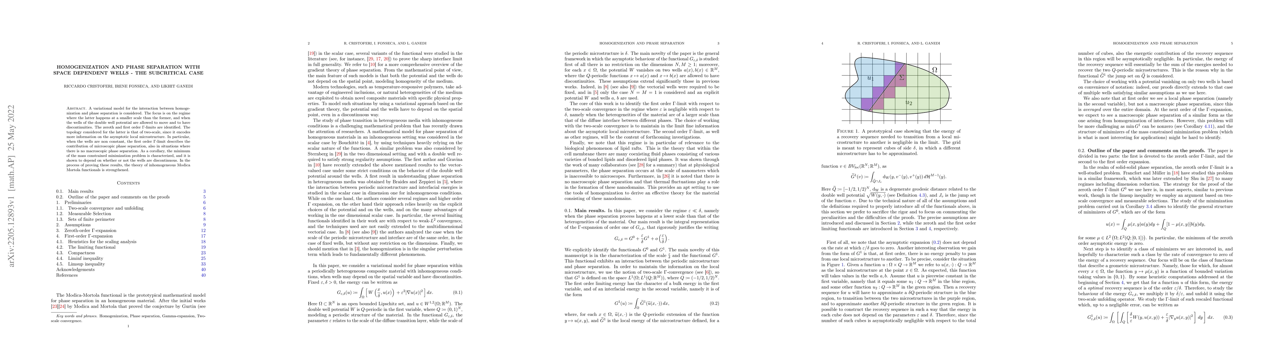 Thumbnail for Homogenization and phase separation with space dependent wells -- The
  subcritical case