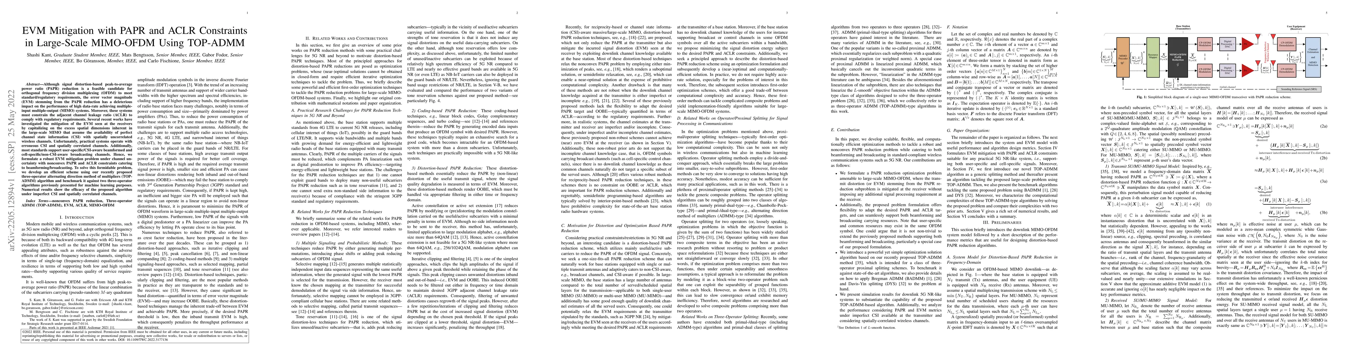 Thumbnail for EVM Mitigation with PAPR and ACLR Constraints in Large-Scale MIMO-OFDM
  Using TOP-ADMM