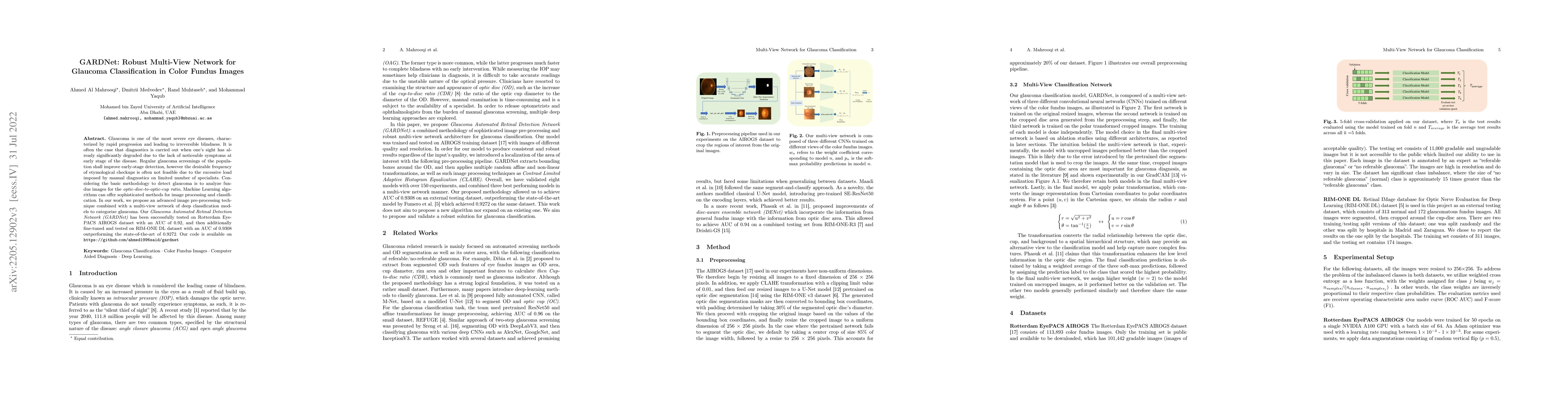 Thumbnail for GARDNet: Robust Multi-View Network for Glaucoma Classification in Color
  Fundus Images