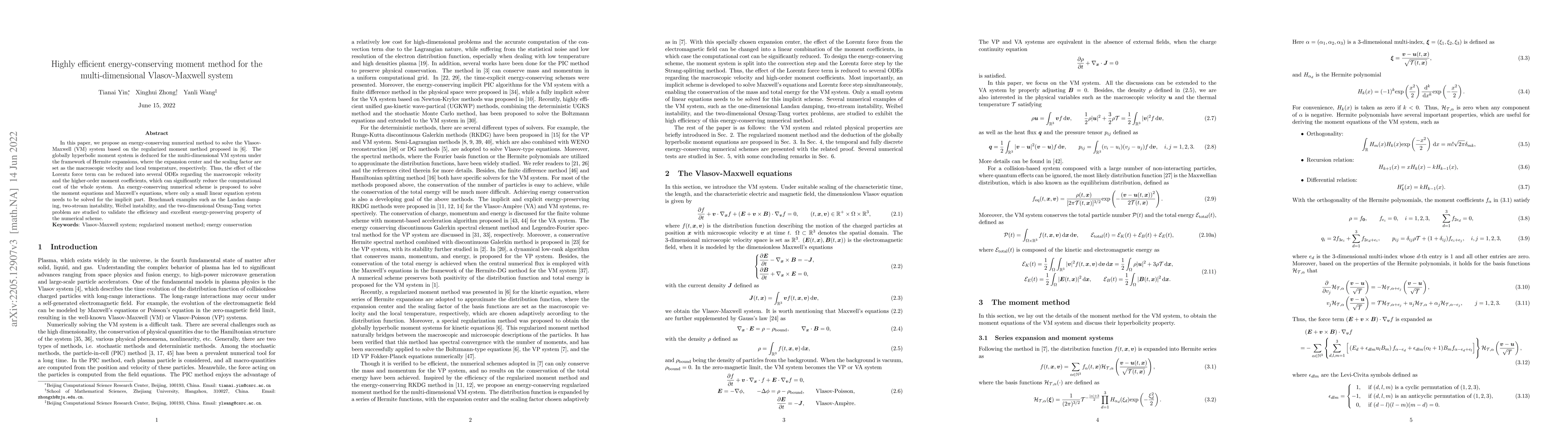 Thumbnail for Highly efficient energy-conserving moment method for the
  multi-dimensional Vlasov-Maxwell system