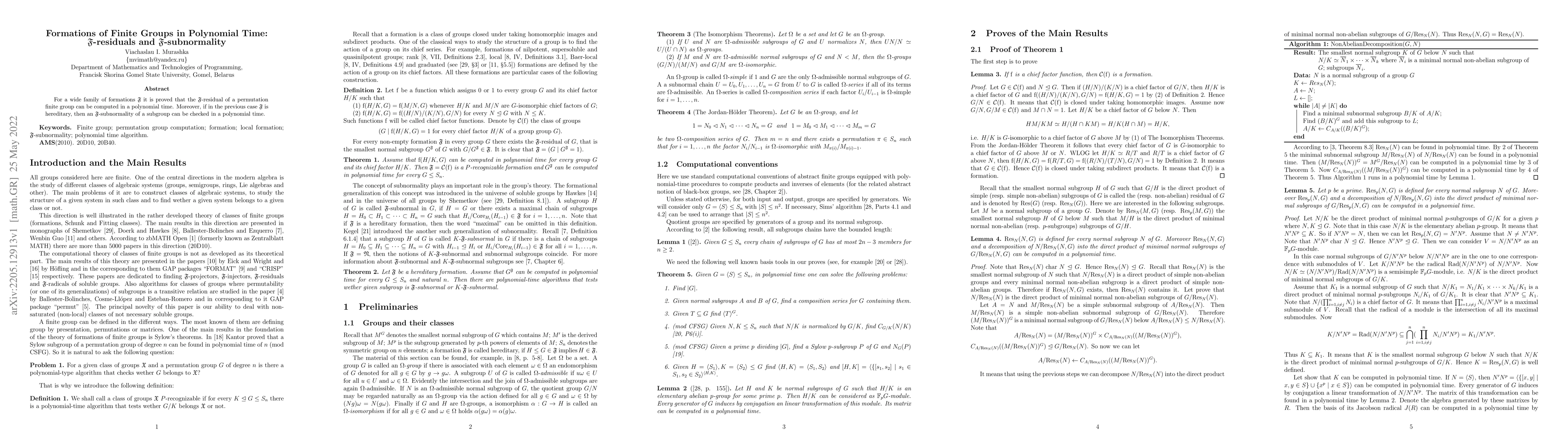 Thumbnail for Formations of Finite Groups in Polynomial Time: $\mathfrak{F}$-residuals
  and $\mathfrak{F}$-subnormality