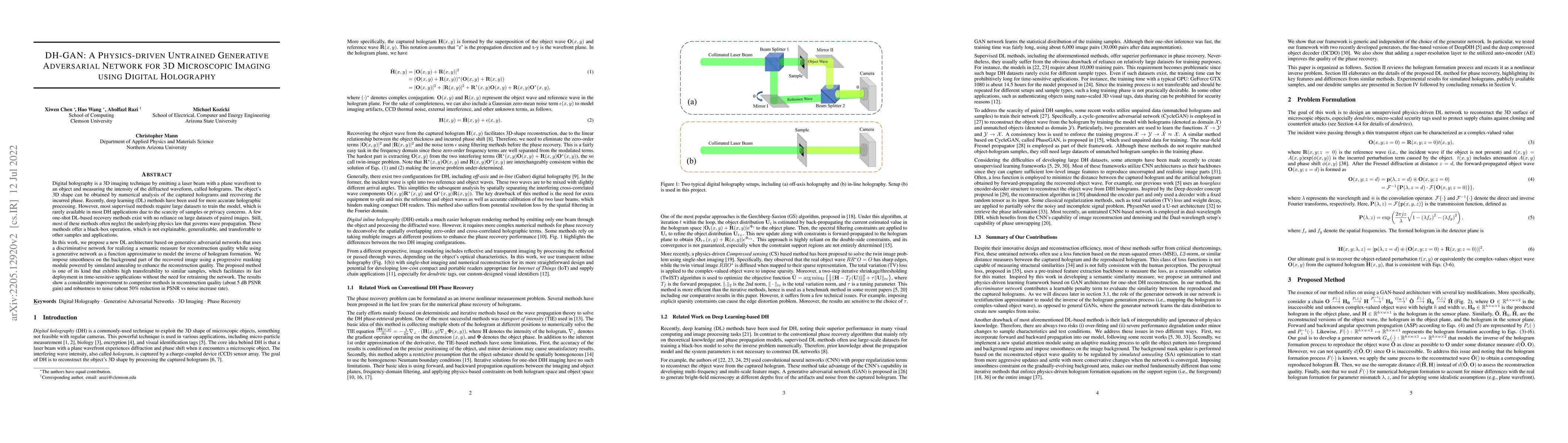 Thumbnail for DH-GAN: A Physics-driven Untrained Generative Adversarial Network for 3D
  Microscopic Imaging using Digital Holography