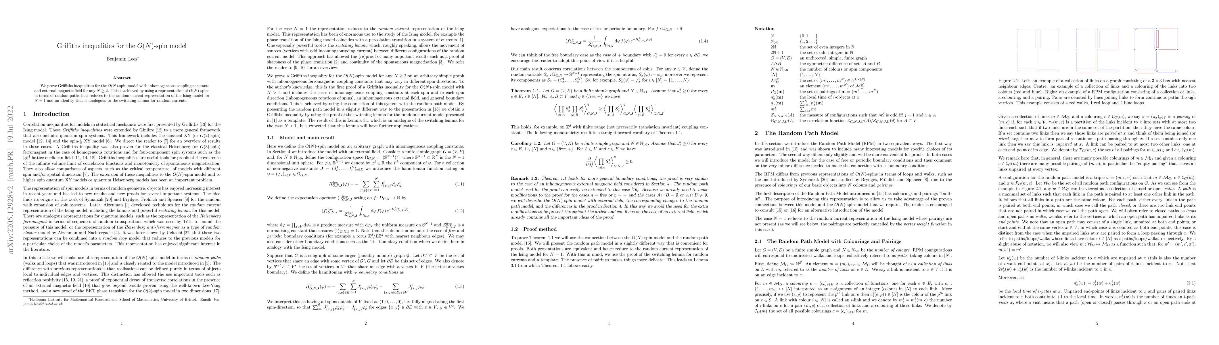 Thumbnail for Griffiths inequalities for the $O(N)$-spin model
