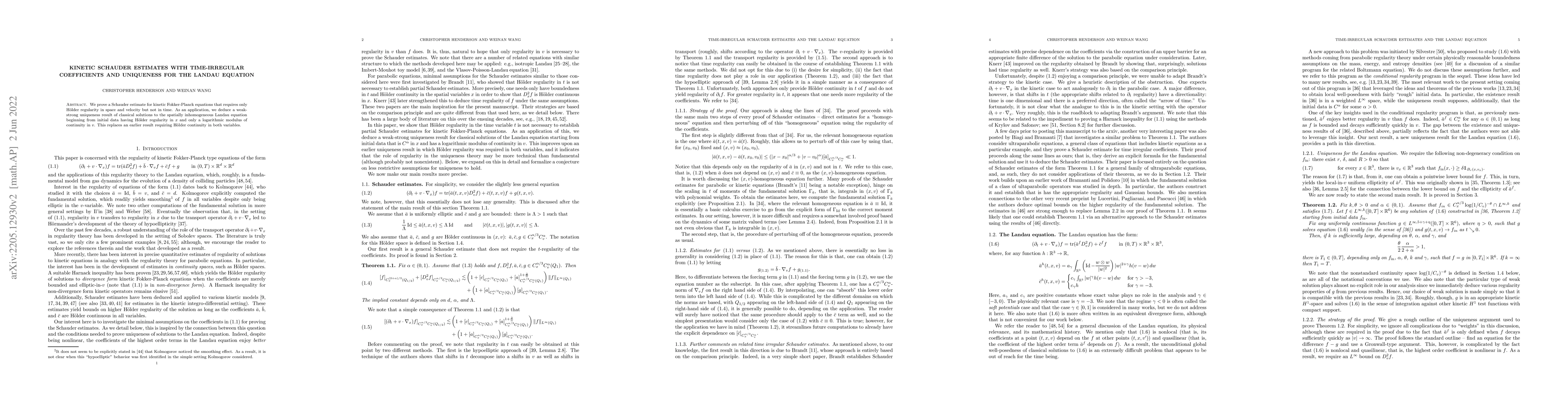 Thumbnail for Kinetic Schauder estimates with time-irregular coefficients and
  uniqueness for the Landau equation