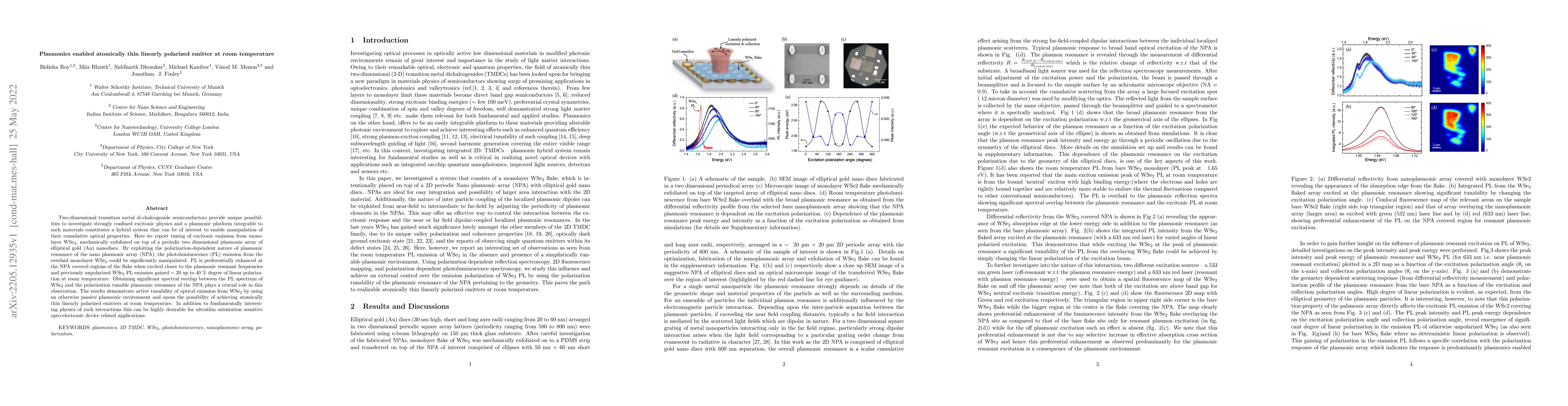 Thumbnail for Plasmonics enabled atomically thin linearly polarized emitter at room
  temperature