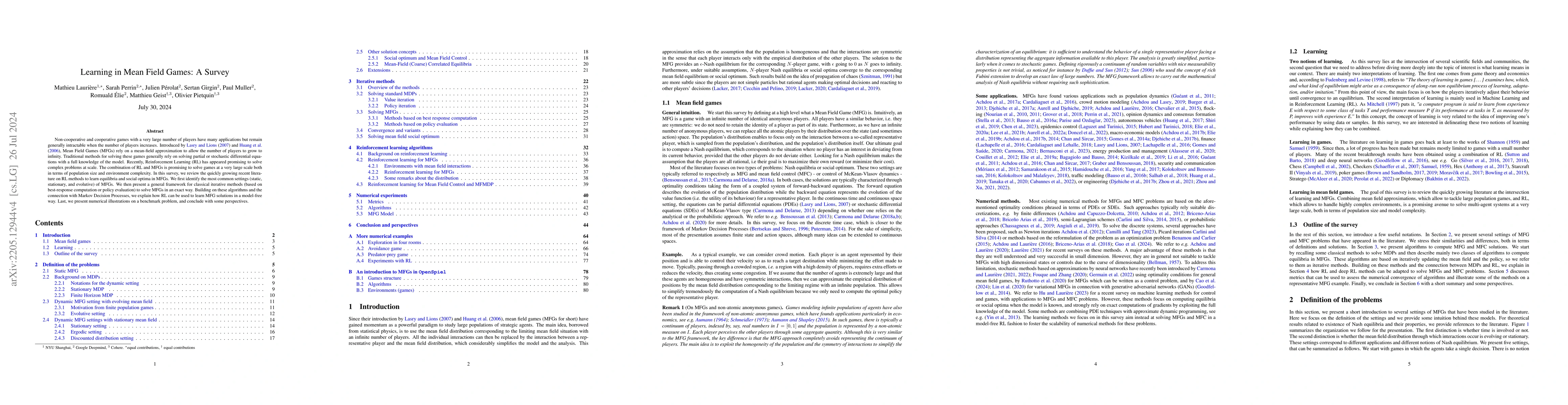 Thumbnail for Learning in Mean Field Games: A Survey