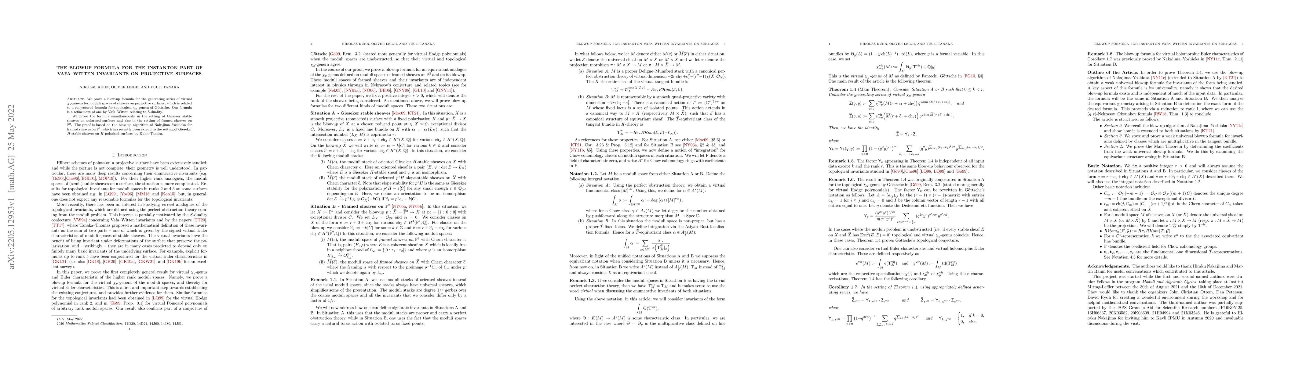 Thumbnail for The Blowup Formula for the Instanton Part of Vafa-Witten Invariants on
  Projective Surfaces
