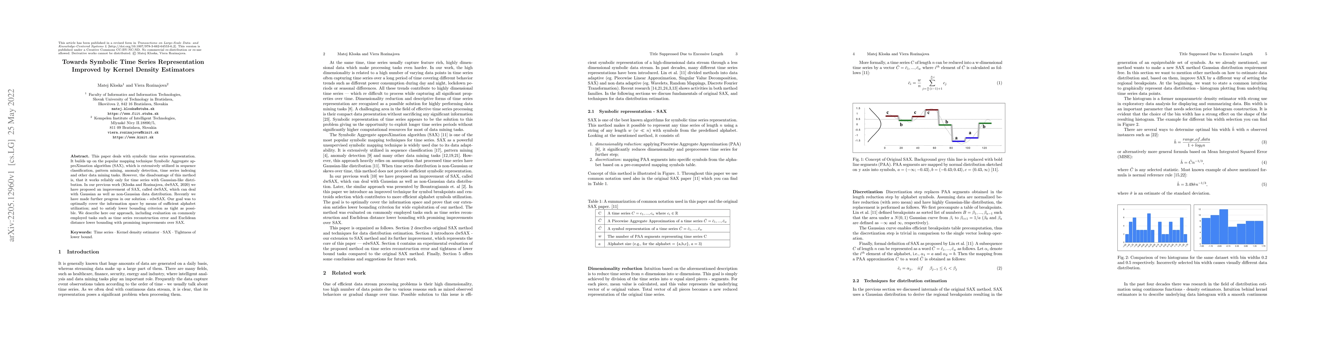 Thumbnail for Towards Symbolic Time Series Representation Improved by Kernel Density
  Estimators