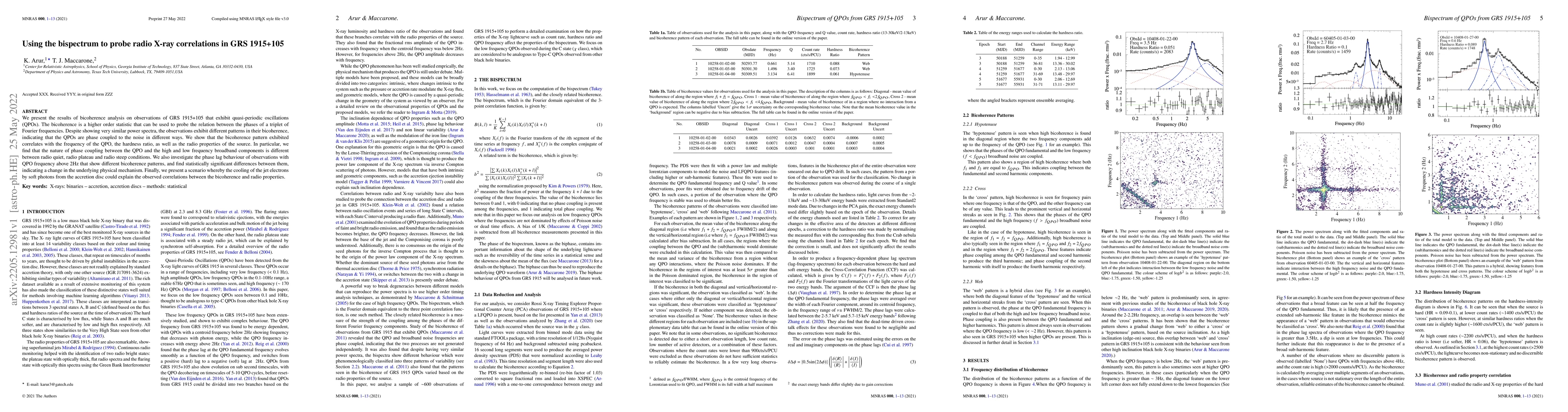 Thumbnail for Using the bispectrum to probe radio X-ray correlations in GRS 1915+105