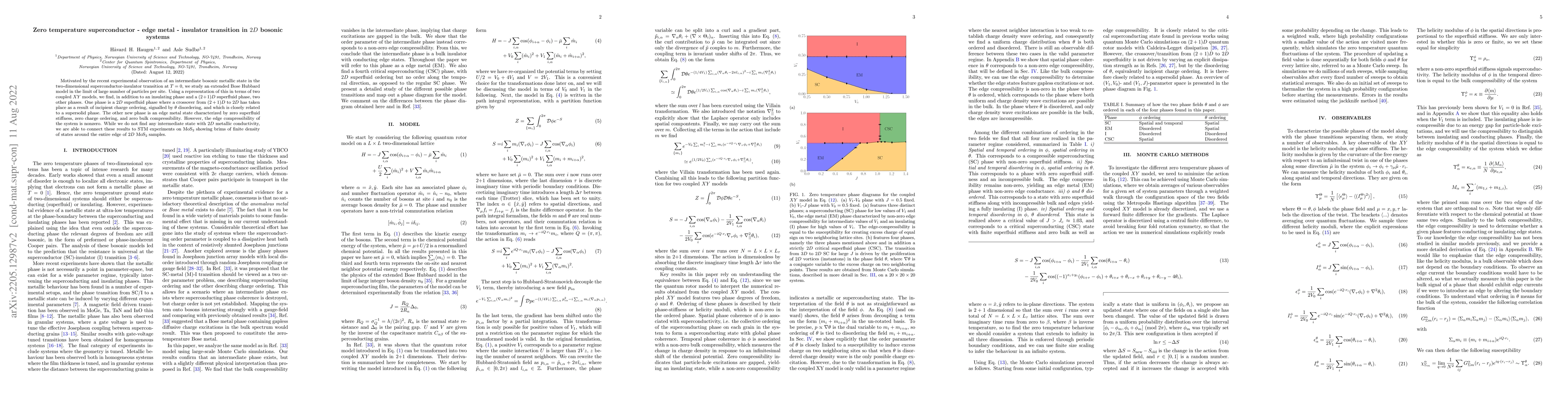 Thumbnail for Zero temperature superconductor - edge metal - insulator transition in
  $2D$ bosonic systems