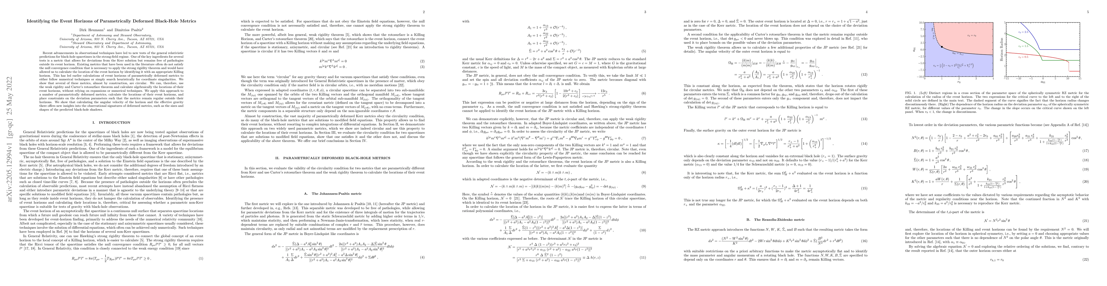Thumbnail for Identifying the Event Horizons of Parametrically Deformed Black-Hole
  Metrics