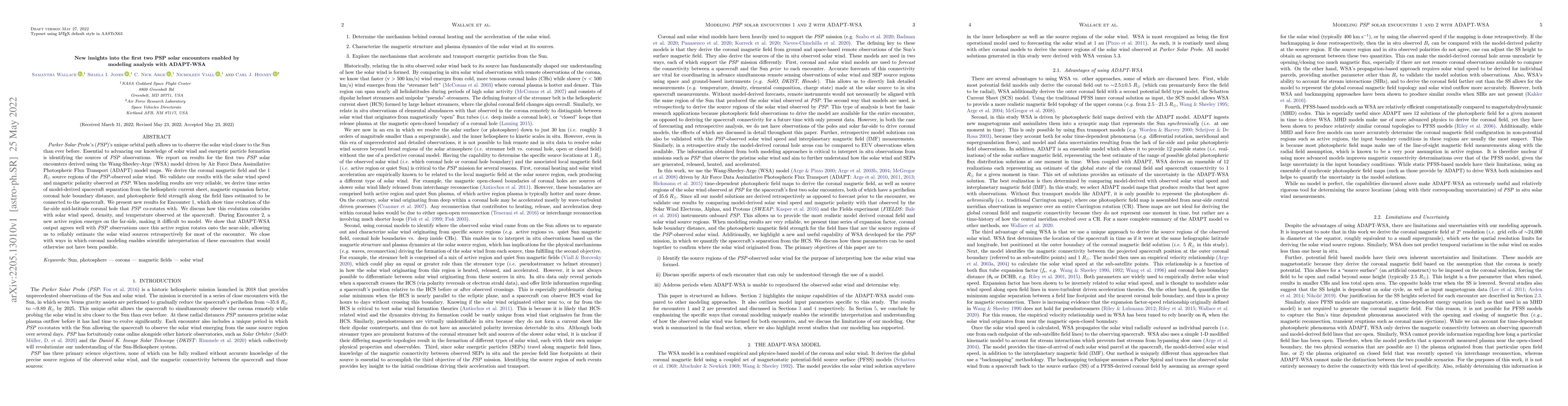 Thumbnail for New insights into the first two PSP solar encounters enabled by modeling
  analysis with ADAPT-WSA