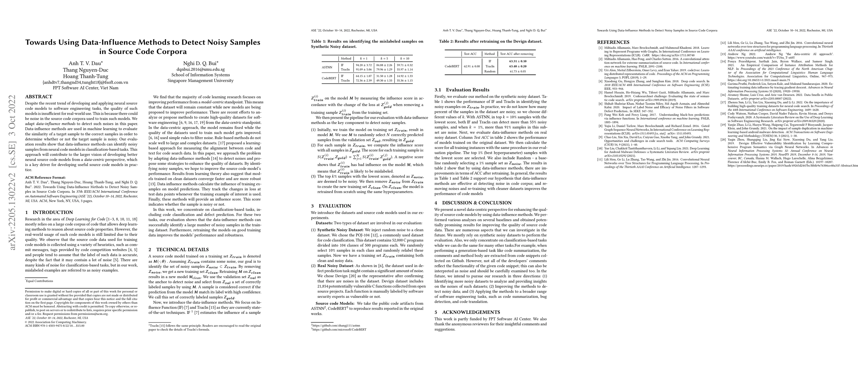 Thumbnail for Towards Using Data-Influence Methods to Detect Noisy Samples in Source
  Code Corpora