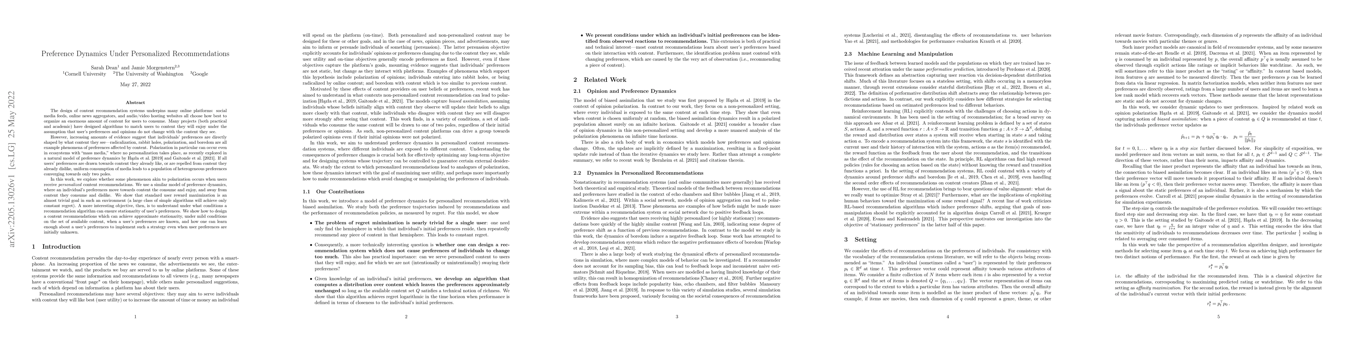 Thumbnail for Preference Dynamics Under Personalized Recommendations