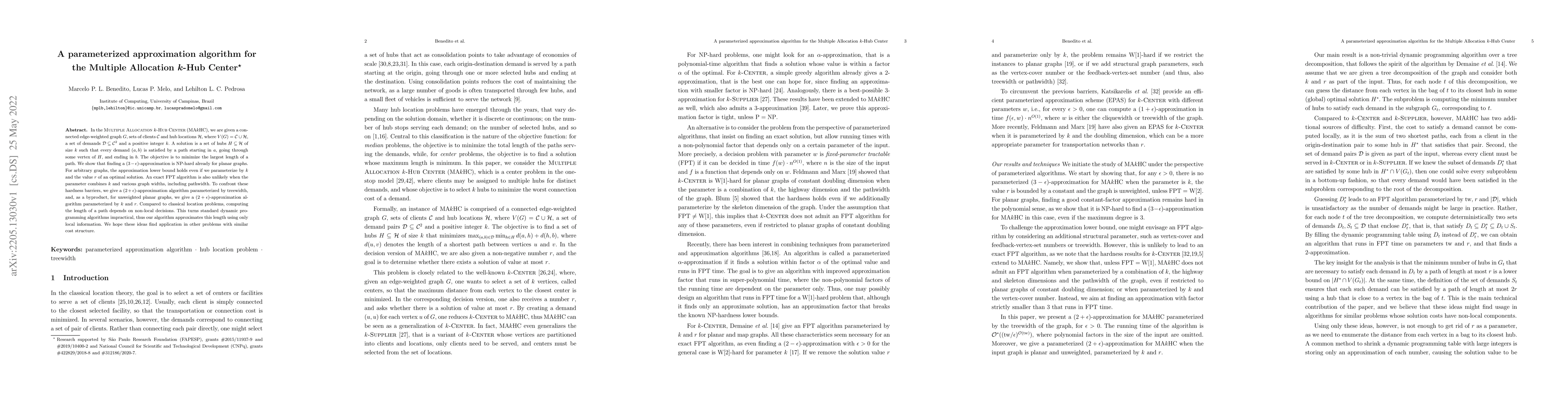 Thumbnail for A parameterized approximation algorithm for the Multiple Allocation
  $k$-Hub Center