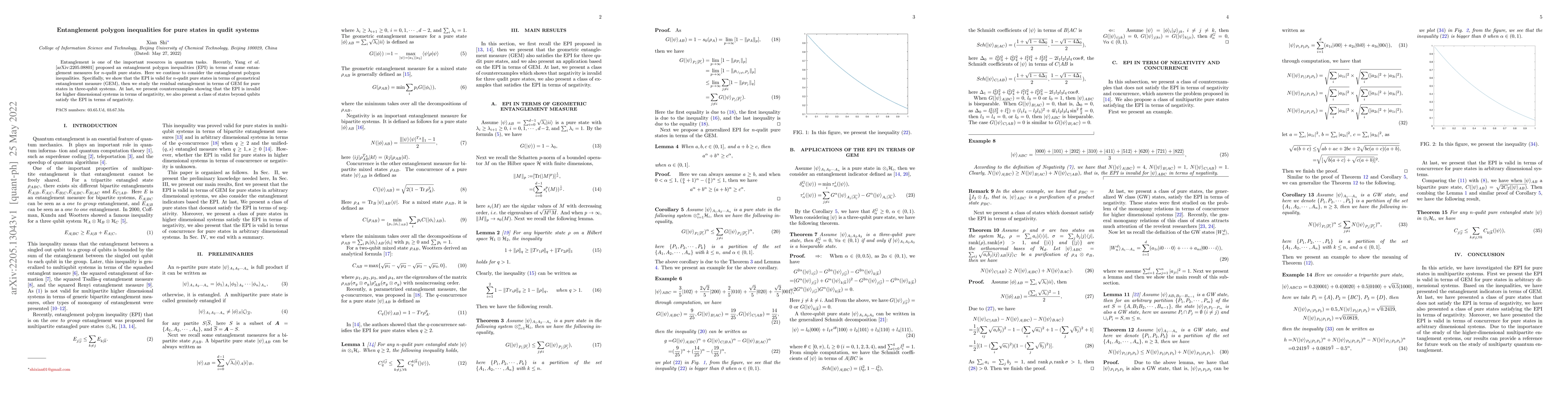 Thumbnail for Entanglement polygon inequalities for pure states in qudit systems