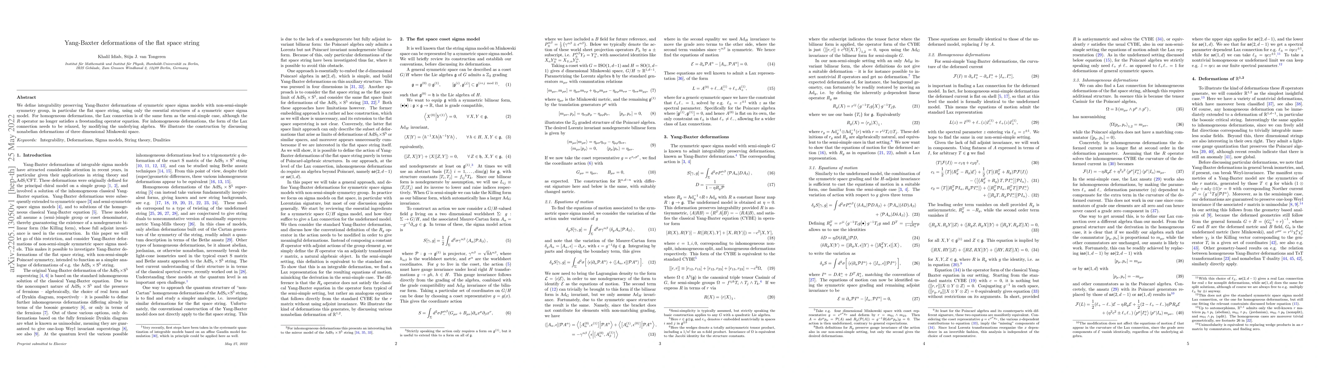 Thumbnail for Yang-Baxter deformations of the flat space string