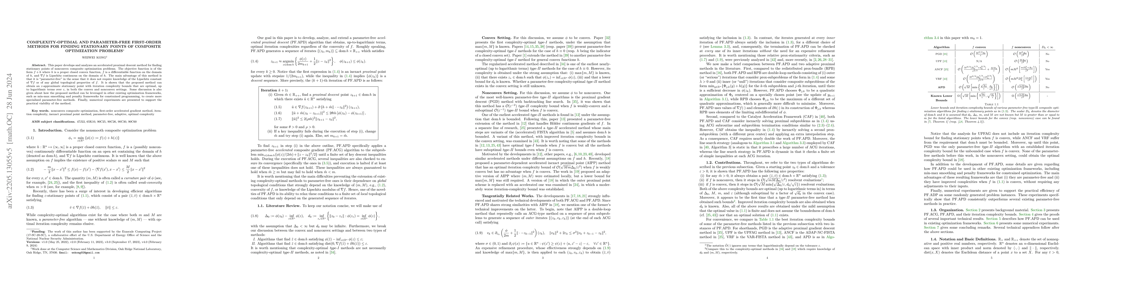 Thumbnail for Complexity-optimal and parameter-free first-order methods for finding
  stationary points of composite optimization problems