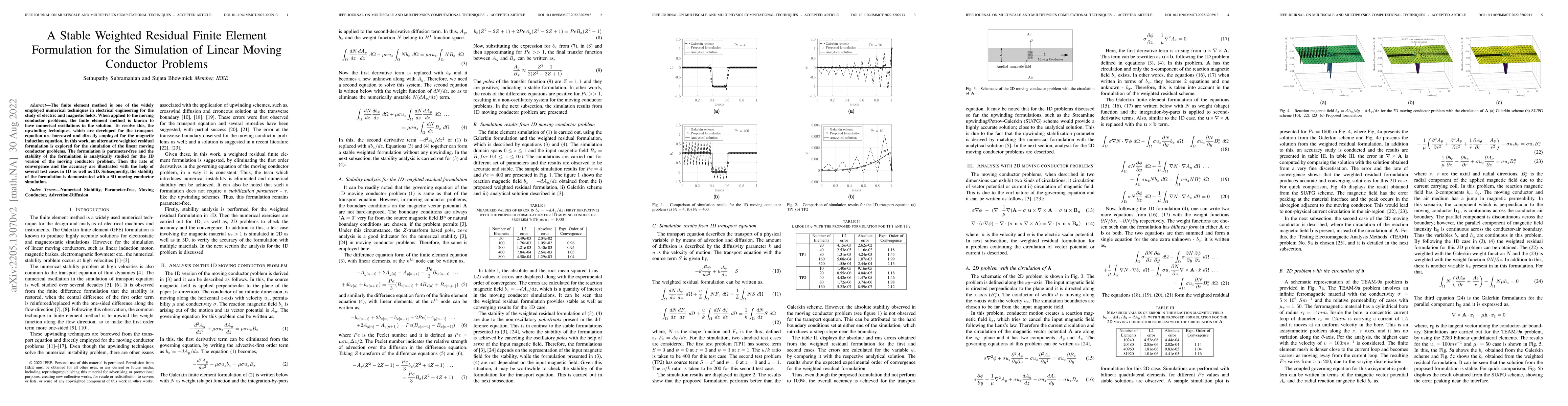 Thumbnail for A Stable Weighted Residual Finite Element Formulation for the Simulation
  of Linear Moving Conductor Problems