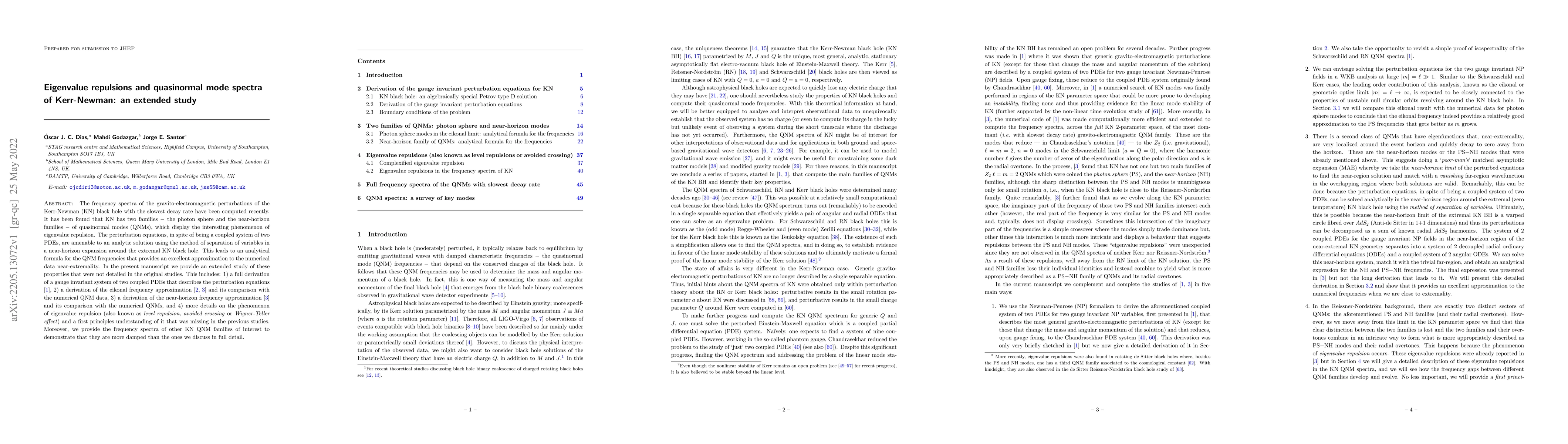 Thumbnail for Eigenvalue repulsions and quasinormal mode spectra of Kerr-Newman: an
  extended study