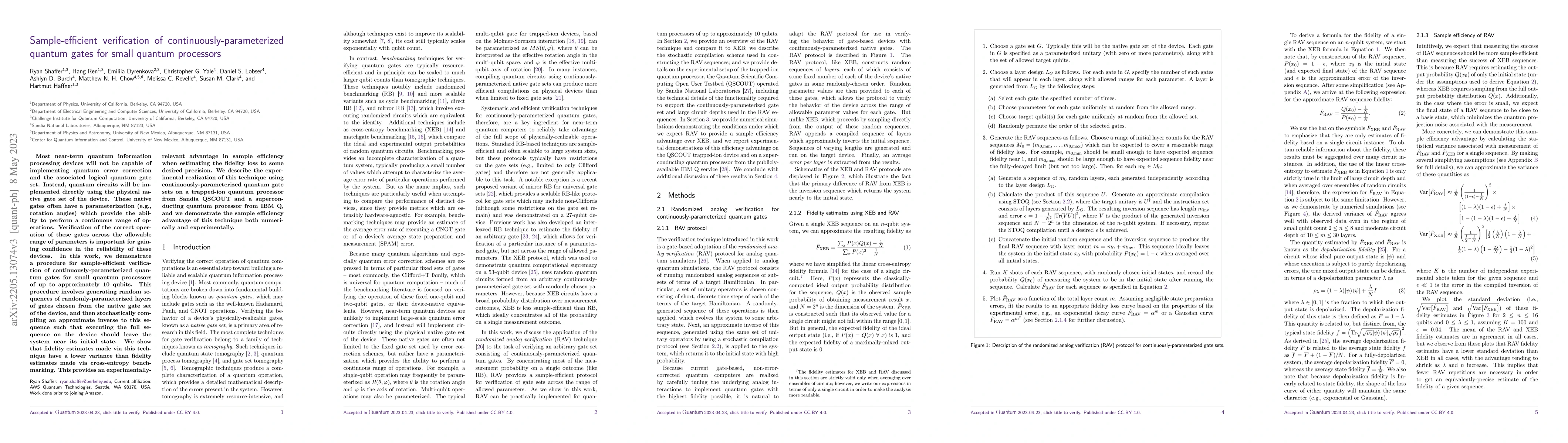 Thumbnail for Sample-efficient verification of continuously-parameterized quantum
  gates for small quantum processors