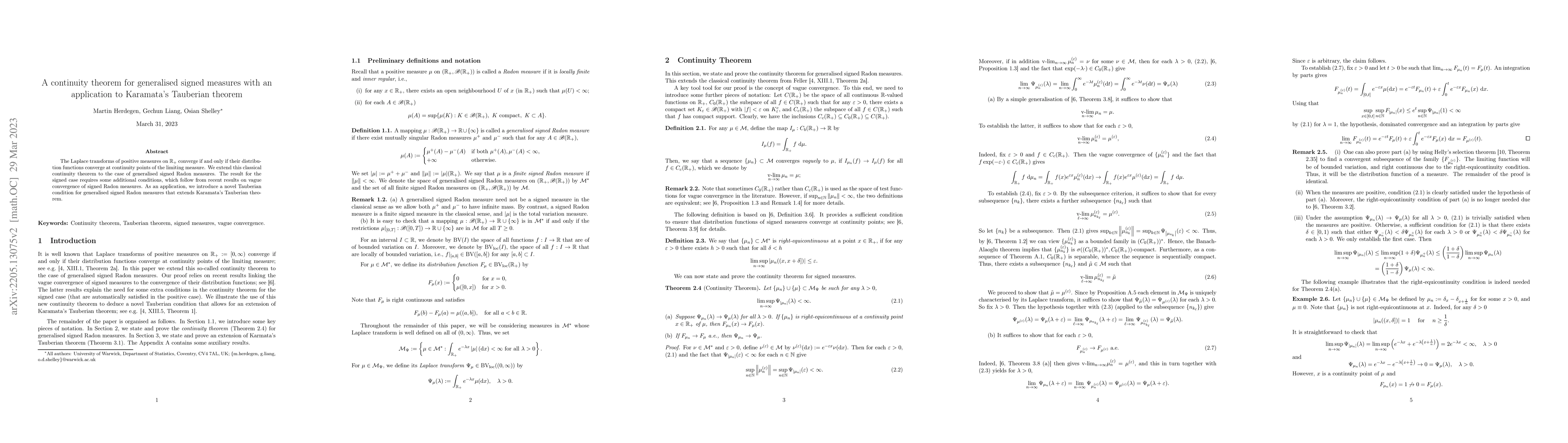 Thumbnail for A continuity theorem for generalised signed measures with an application
  to Karamata's Tauberian theorem