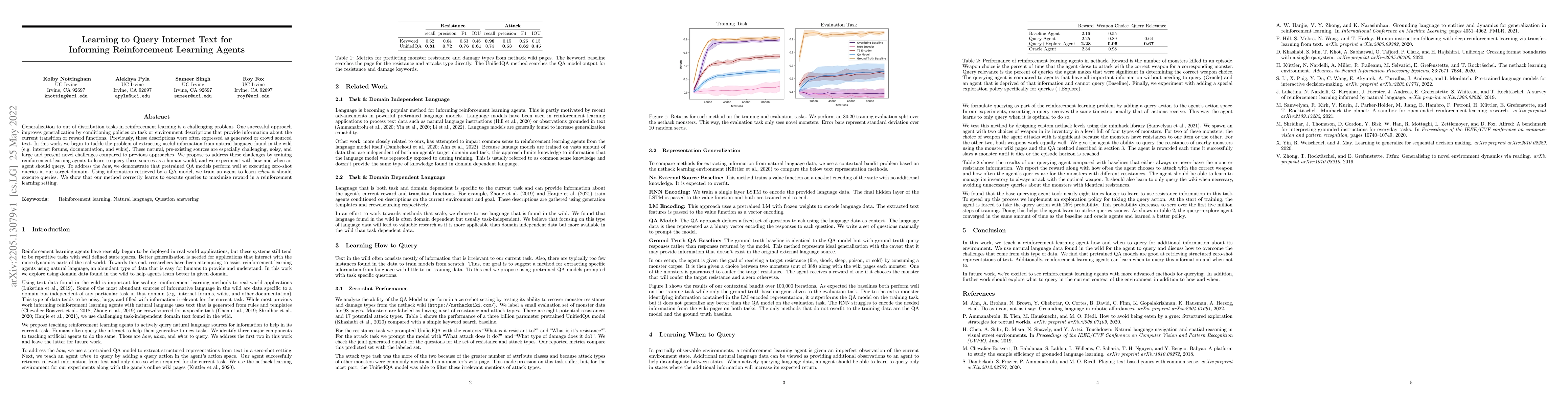 Thumbnail for Learning to Query Internet Text for Informing Reinforcement Learning
  Agents