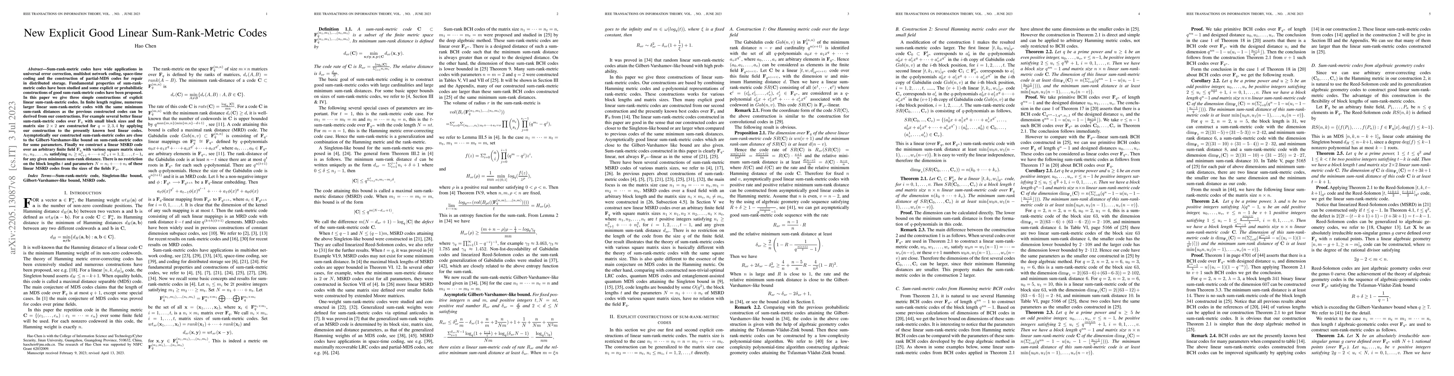 Thumbnail for New Explicit Good Linear Sum-Rank-Metric Codes