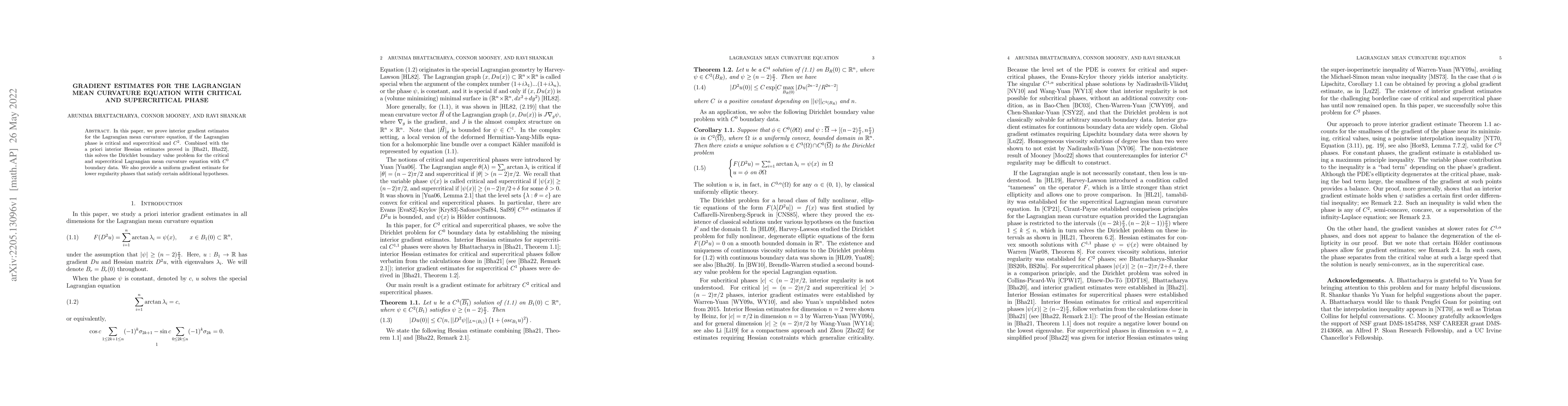Thumbnail for Gradient estimates for the Lagrangian mean curvature equation with
  critical and supercritical phase