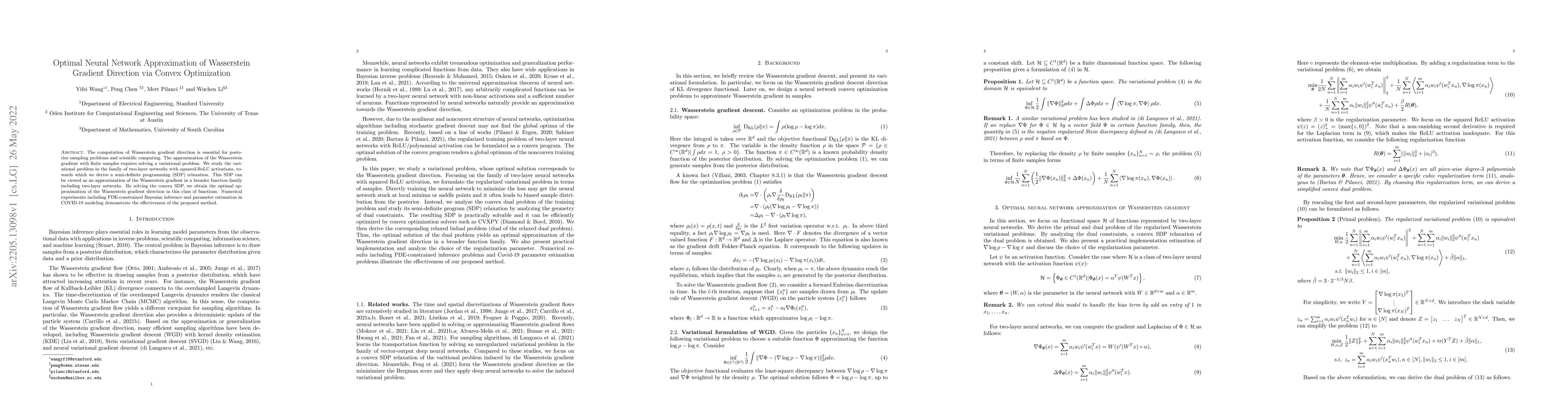 Thumbnail for Optimal Neural Network Approximation of Wasserstein Gradient Direction
  via Convex Optimization