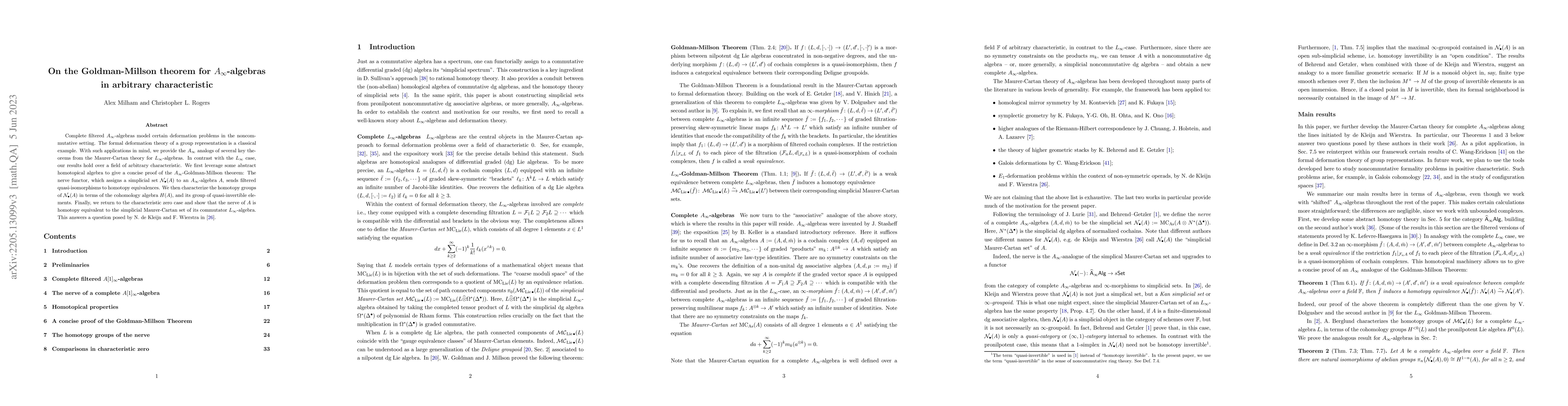 Thumbnail for On the Goldman-Millson theorem for $A_\infty$-algebras in arbitrary
  characteristic