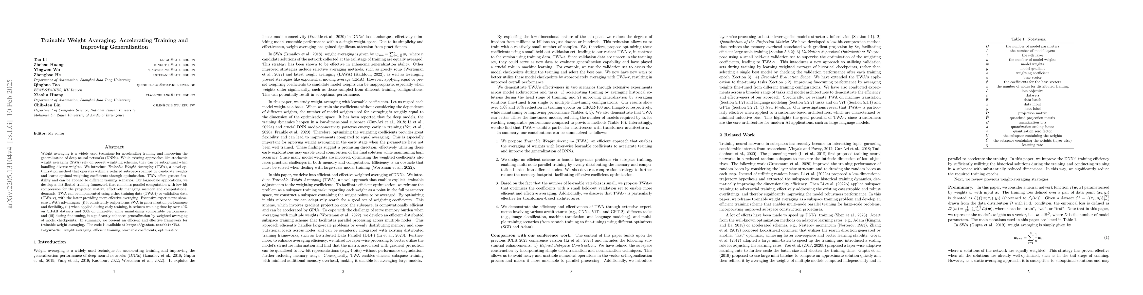 Thumbnail for Trainable Weight Averaging: A General Approach for Subspace Training