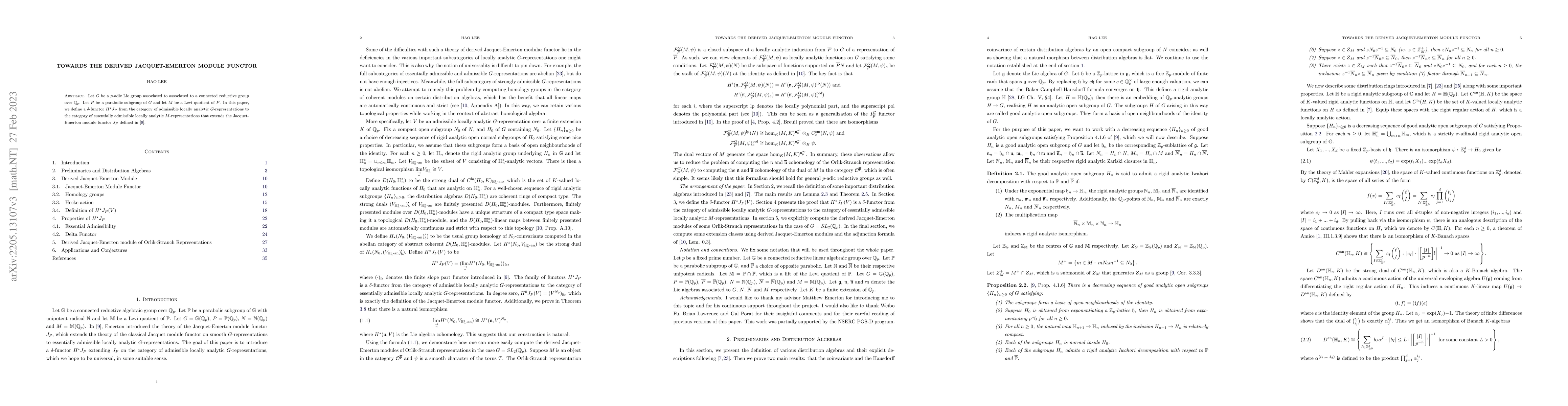 Thumbnail for Towards the Derived Jacquet-Emerton Module Functor
