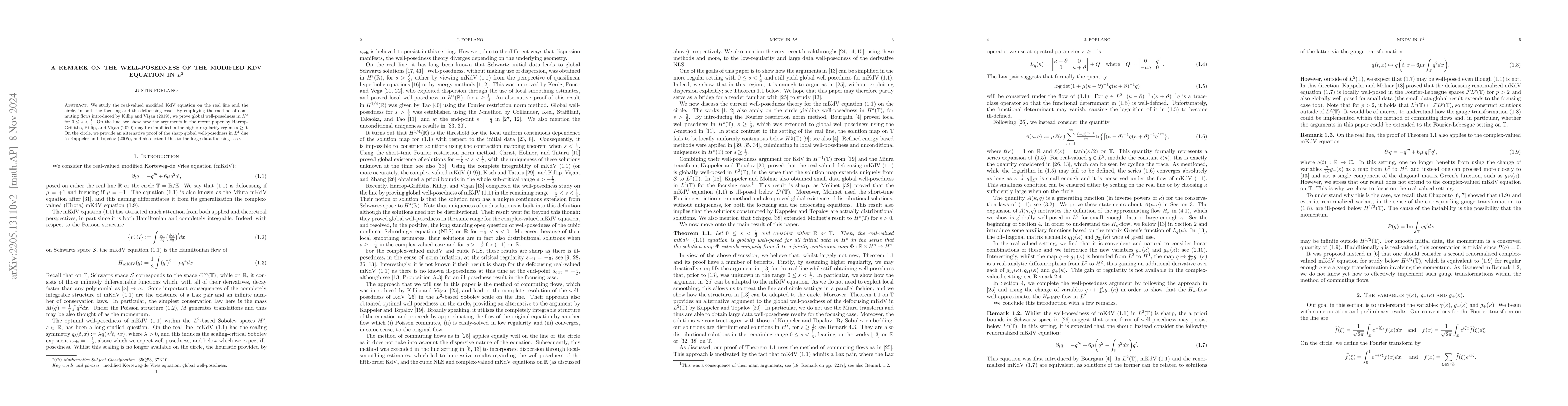 Thumbnail for A remark on the well-posedness of the modified KdV equation in $L^2$