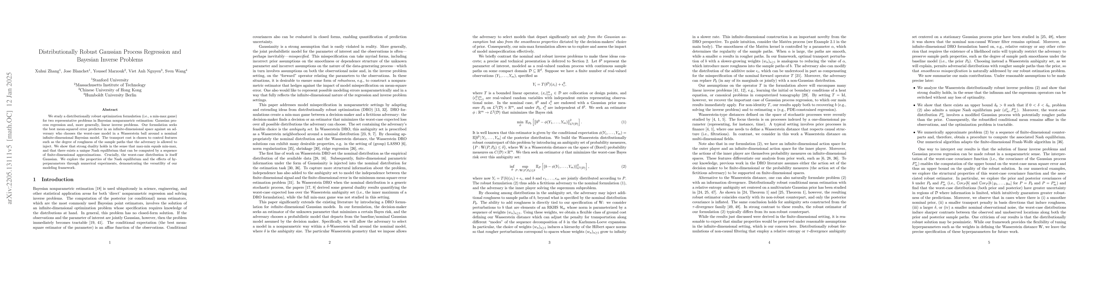 Thumbnail for Distributionally Robust Gaussian Process Regression and Bayesian Inverse
  Problems