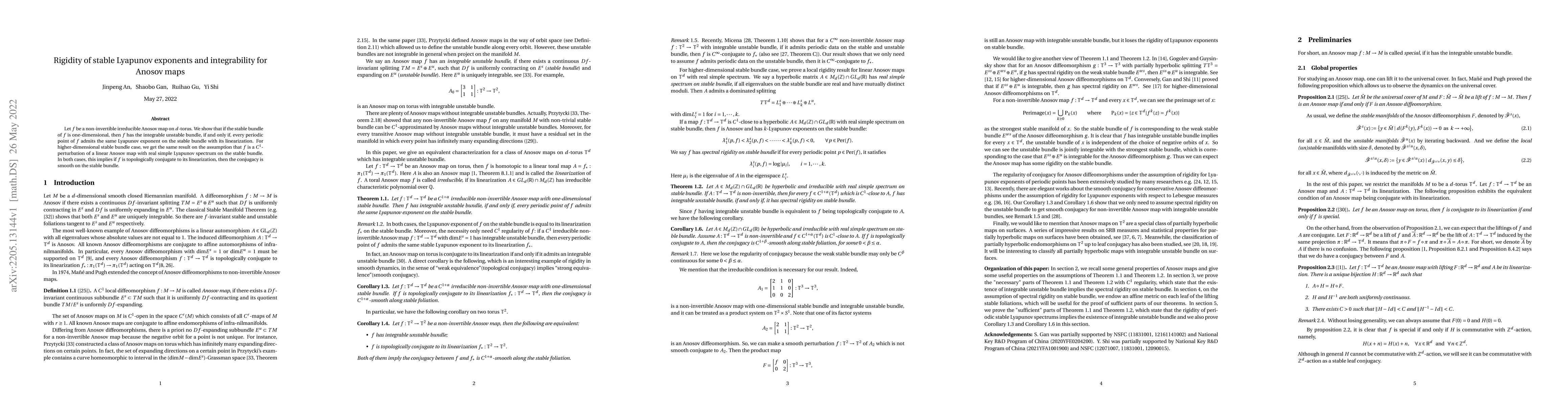 Thumbnail for Rigidity of stable Lyapunov exponents and integrability for Anosov maps