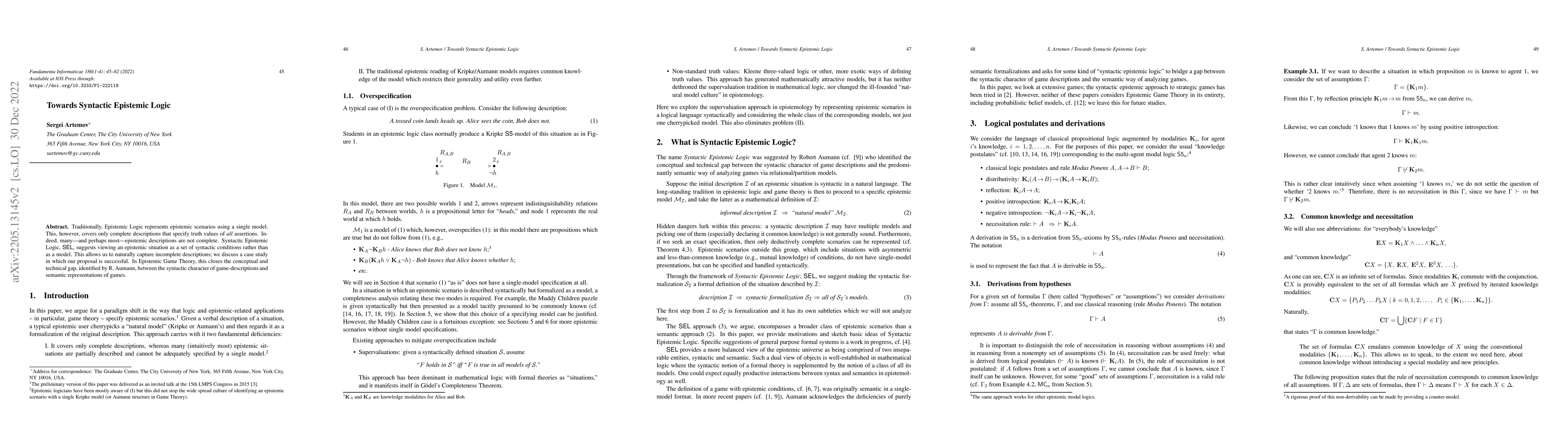 Thumbnail for Towards Syntactic Epistemic Logic
