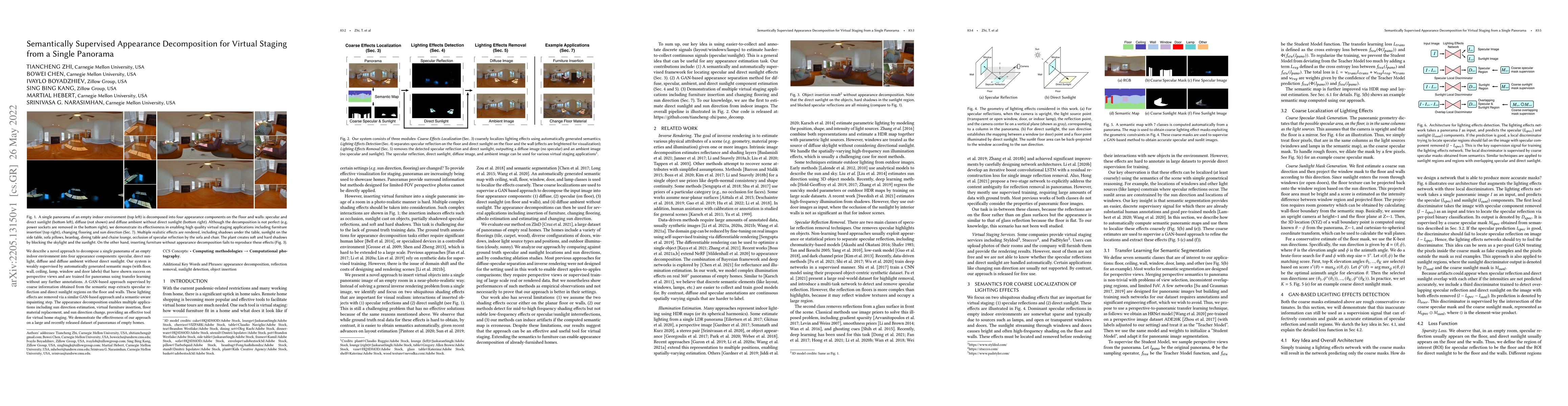 Thumbnail for Semantically Supervised Appearance Decomposition for Virtual Staging
  from a Single Panorama