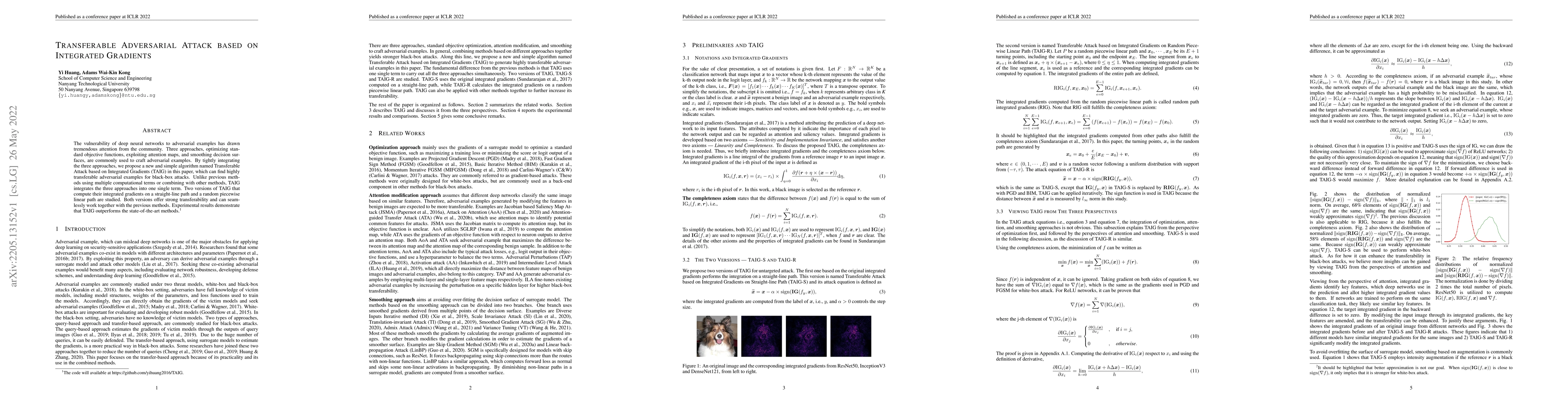 Thumbnail for Transferable Adversarial Attack based on Integrated Gradients